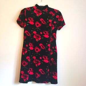 EVAN PICONE Vintage Floral Velour Mandarin Shift Dress
